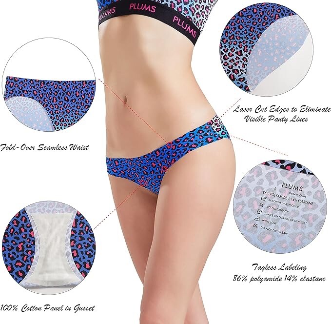 PLUMS Underwear Co. Women’s 7 Pack Laser-Cut Seamless Thong Underwear Panties