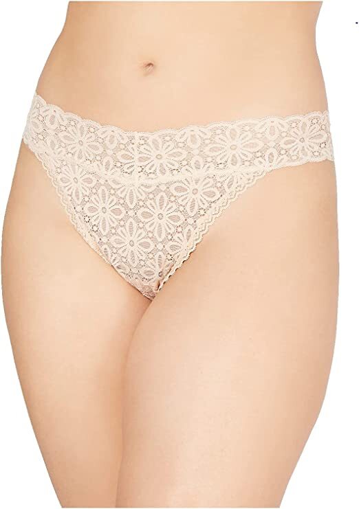 Jenni Plus Size Lace Thong Panties Chai One Size 1X-3X