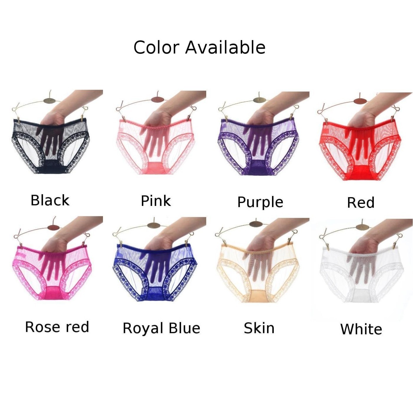 Womens Low Waist Transparent Lace Mesh Briefs Solid Color Nylon Spandex Blend