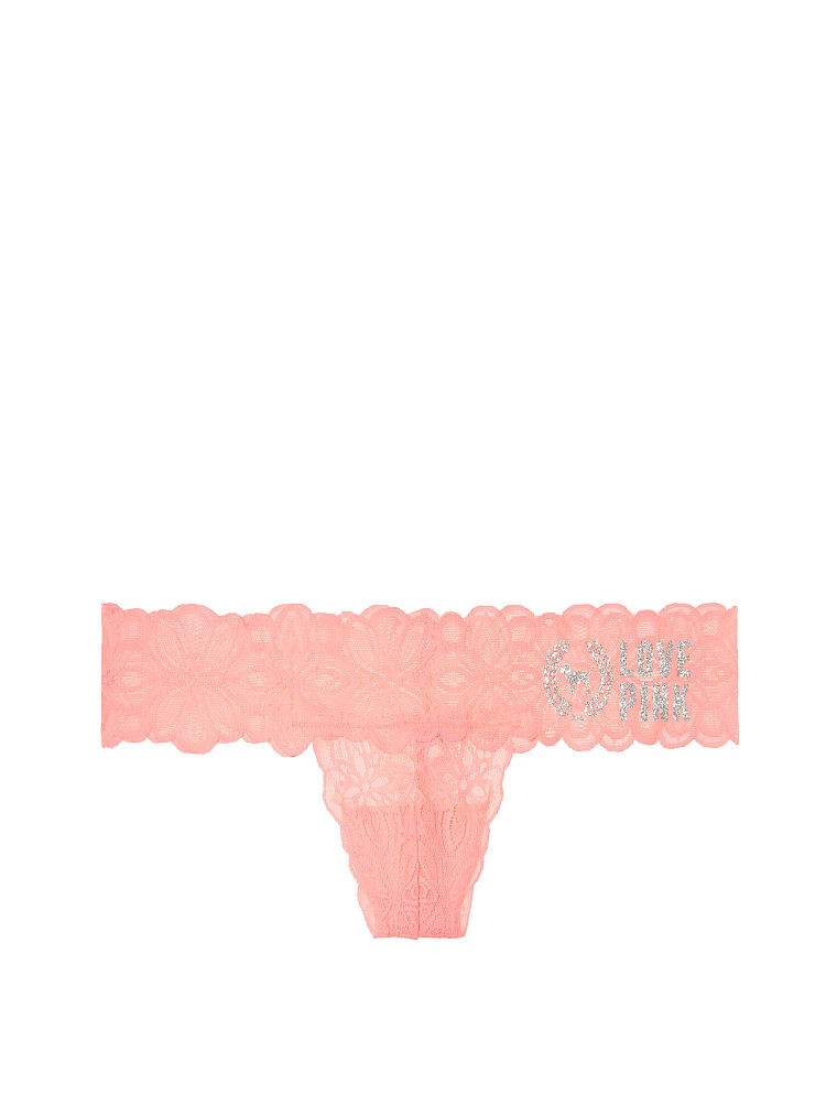 Victoria’s Secret PINK Allover Floral Lace Thong Panty Bright Coral