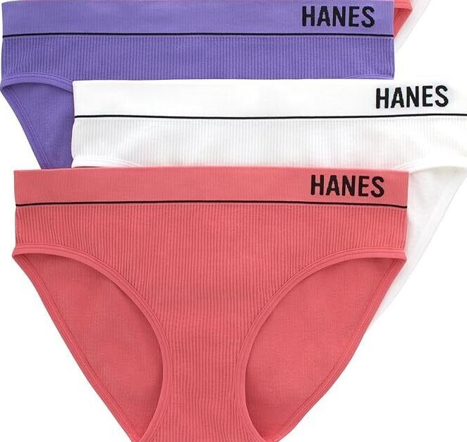 Hanes Originals Women’s Bikini Underwear, Soft & Stretchy Ribbed Blend, 3 Pack
