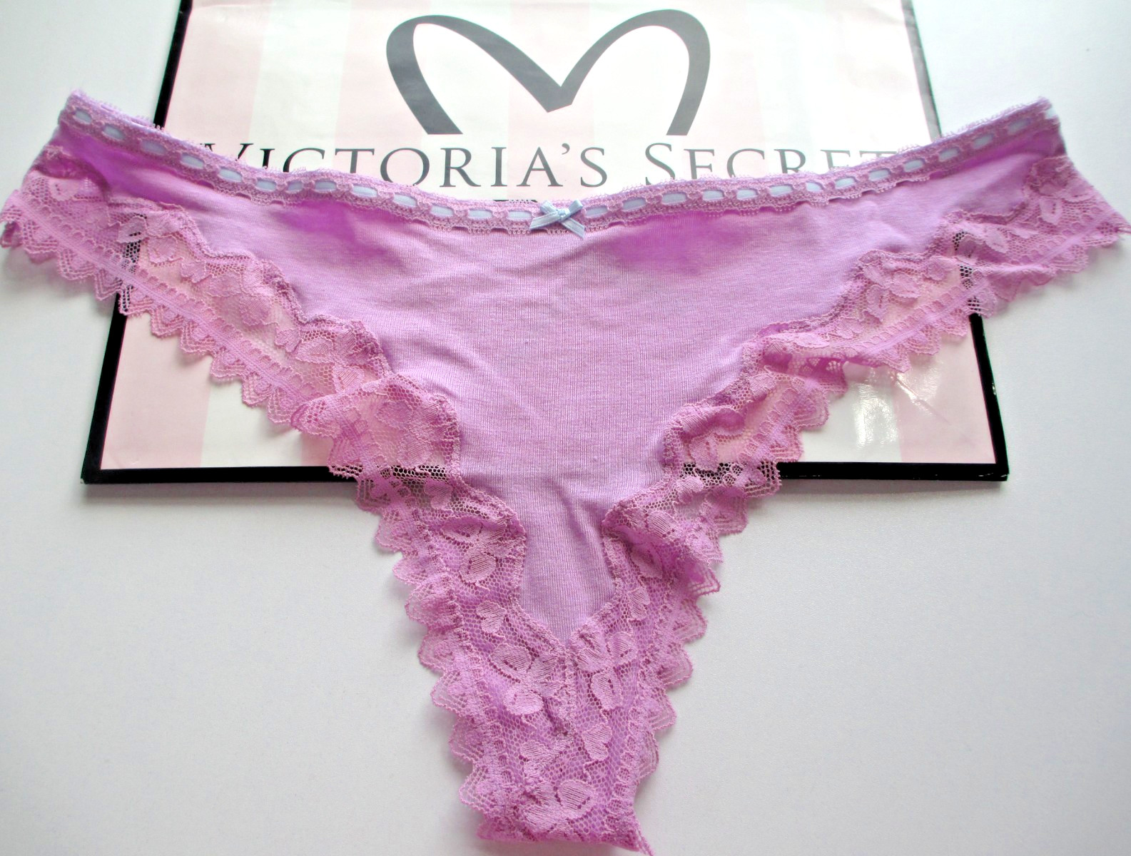 VICTORIA’S SECRET Cotton Thong Panty S M L XL Purple NWT Ribbon VS FREE SHIP 4+