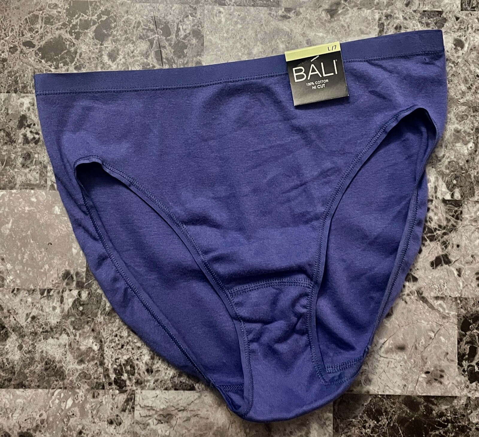 NWD BALI LARGE/7 BLUE 100% COTTON HI CUT BRIEF RARE PANTIES TINY HOLE