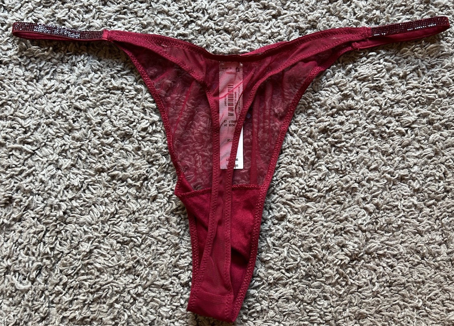 NWT Victoria’s Secret Very Sexy Red Mesh Thong Panty Shine Straps Heart XL