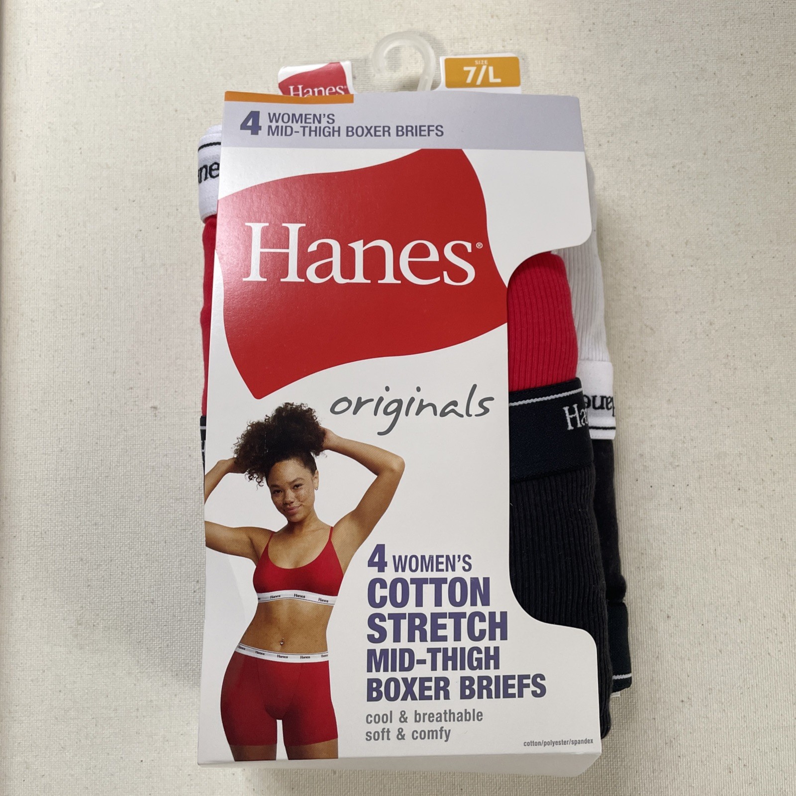 *Hanes Originals Women’s Mid-Thigh Boxer Brief Underwear, Breathable Stretch, 7L