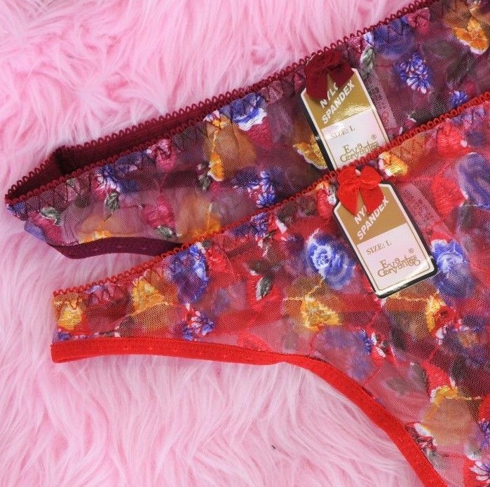 VTG Style Embroidered floral sissy mesh lace THONG panties sz M or L 14 COLORS!