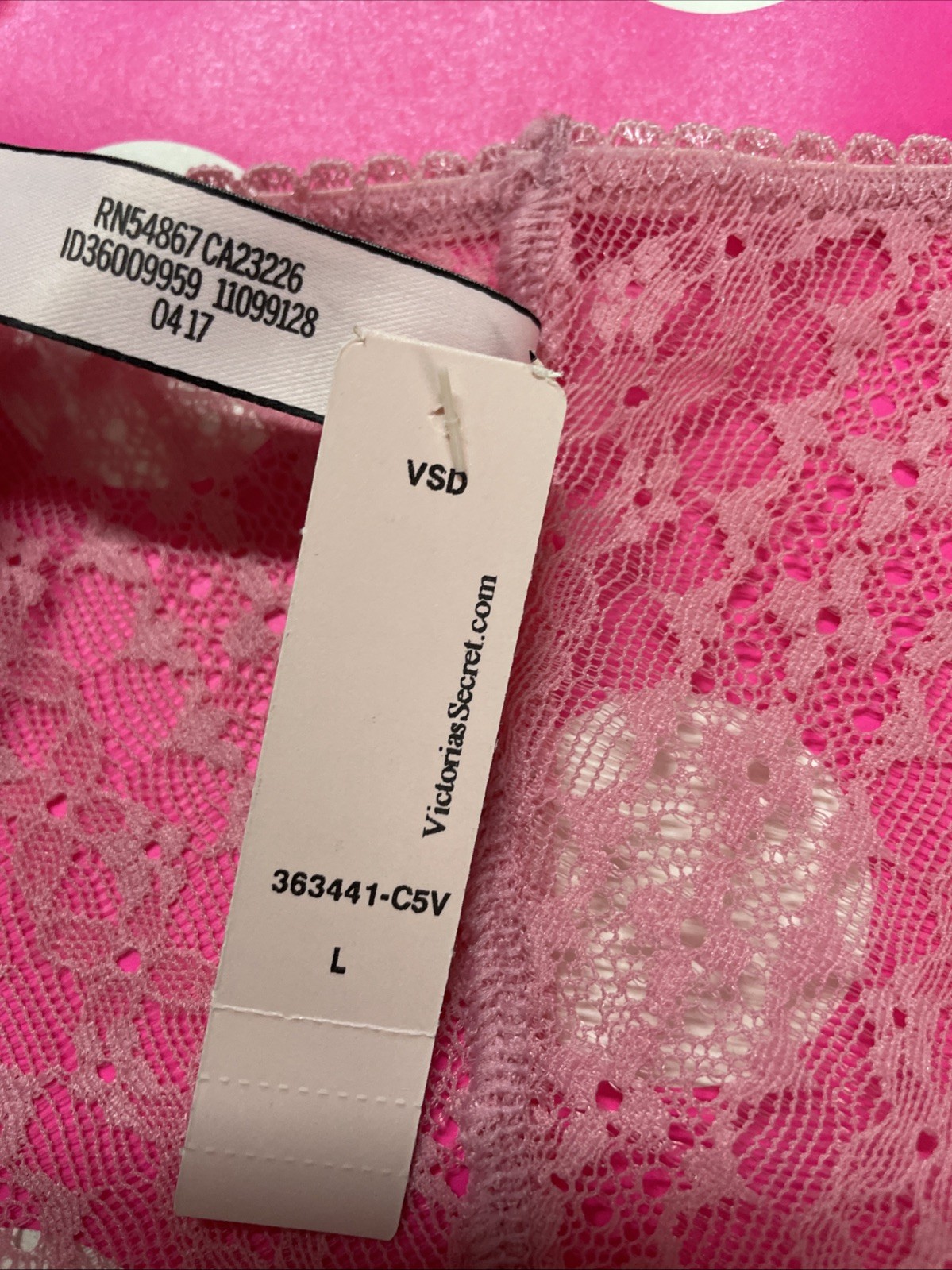 2017 Victoria Secret Sheer Lace Back String Bikini L Panties Mauve Cotton Front