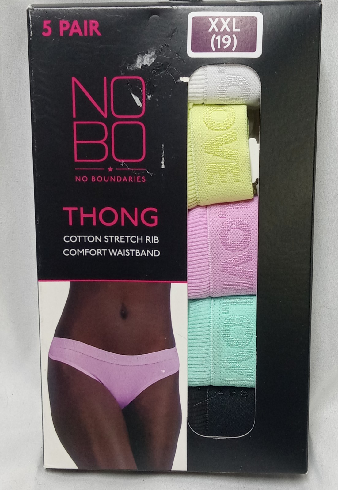 5 Pairs of Nobo Cotton Stretch Rib Thong Panties Size XXL (19) Love Waistband