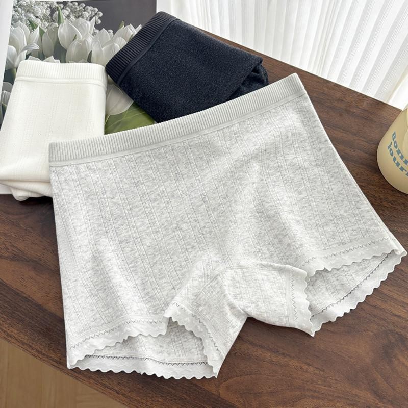 3PCS Women Thin Lace Boxer Underwear Mid Waist Breathable Comfortable Panties Se