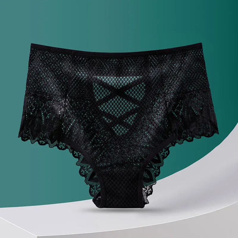 High Waist Lace Briefs Seamless Hollow Jacquard Underwear Panties Women Soft