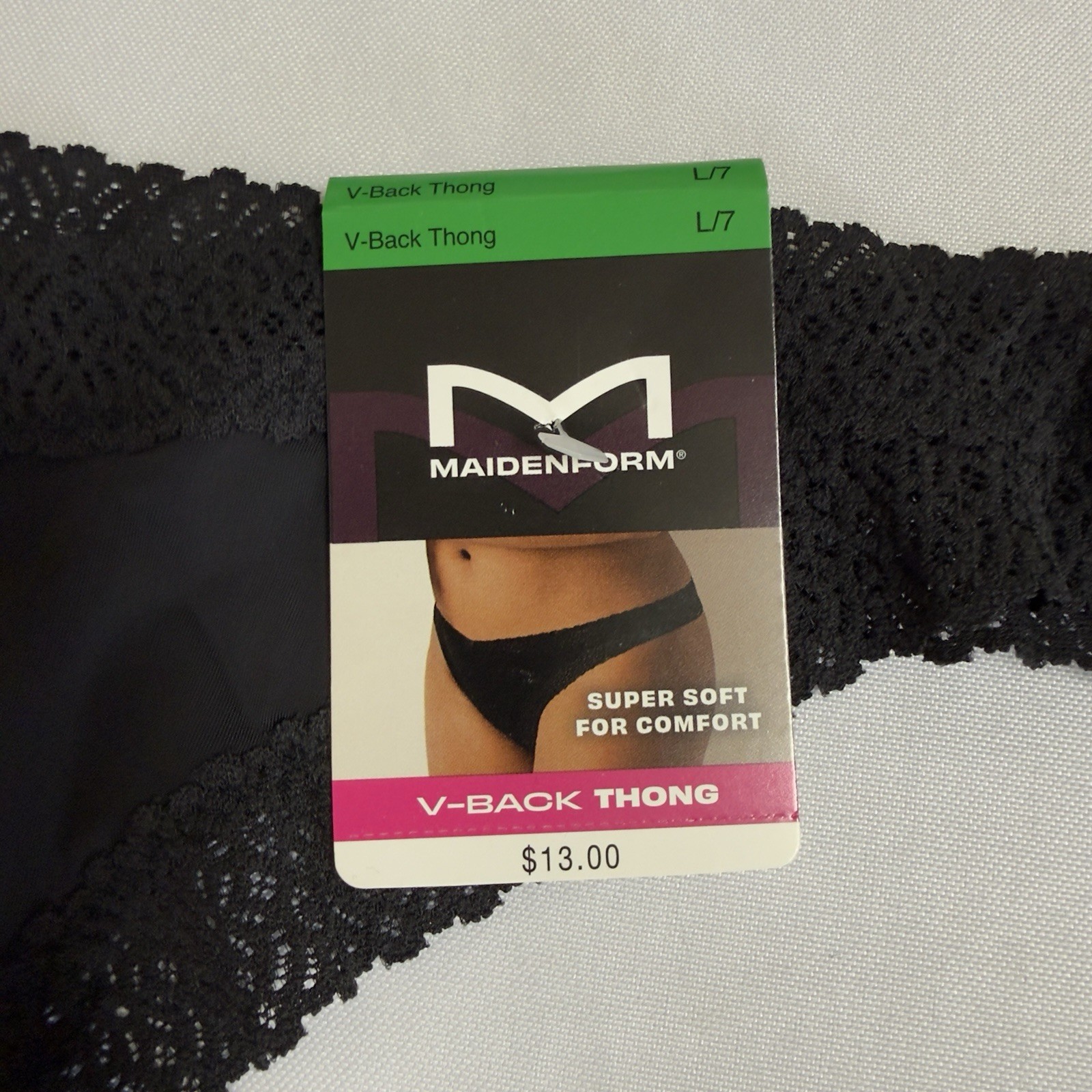 Maidenform Super Soft V-Back Thong 3 pair Women’s Large (7) Delicate Lace Trim