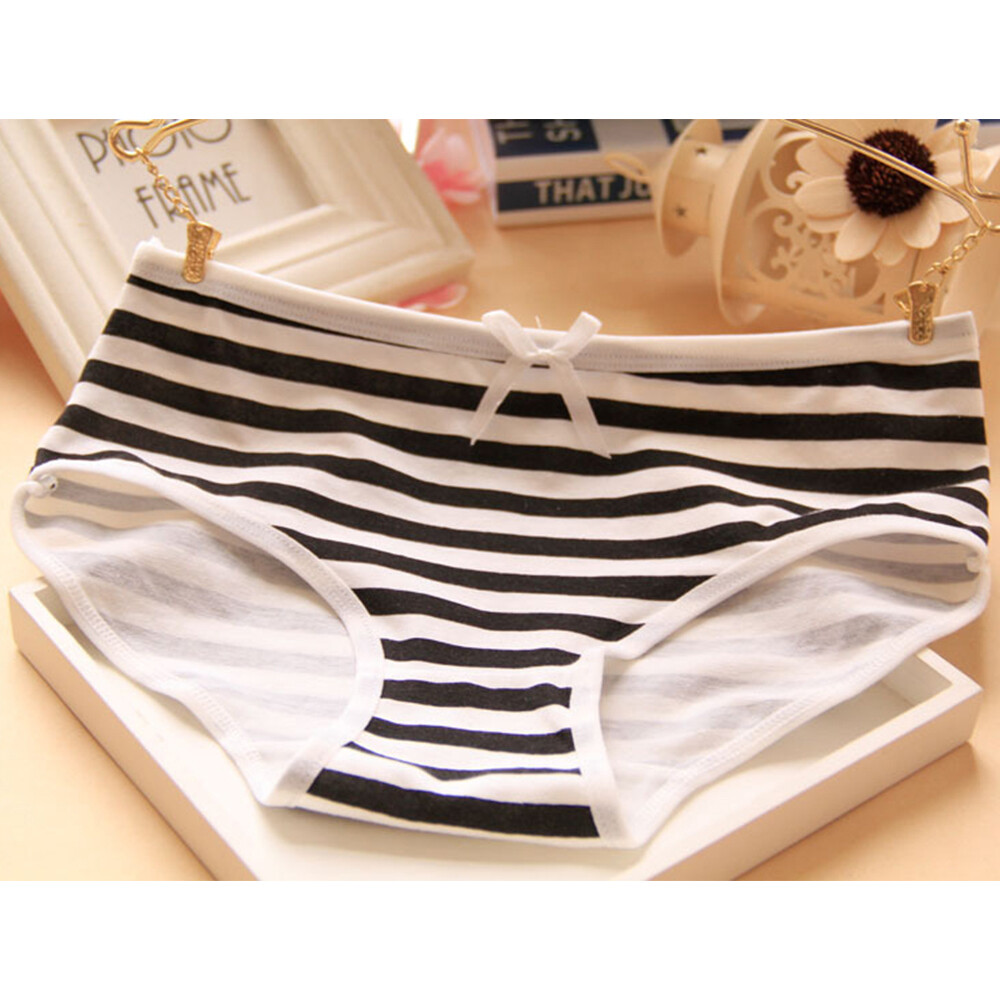 Womens Japanese Style Cute Striped Underwear Breathable Cotton Panty Soft Briefs