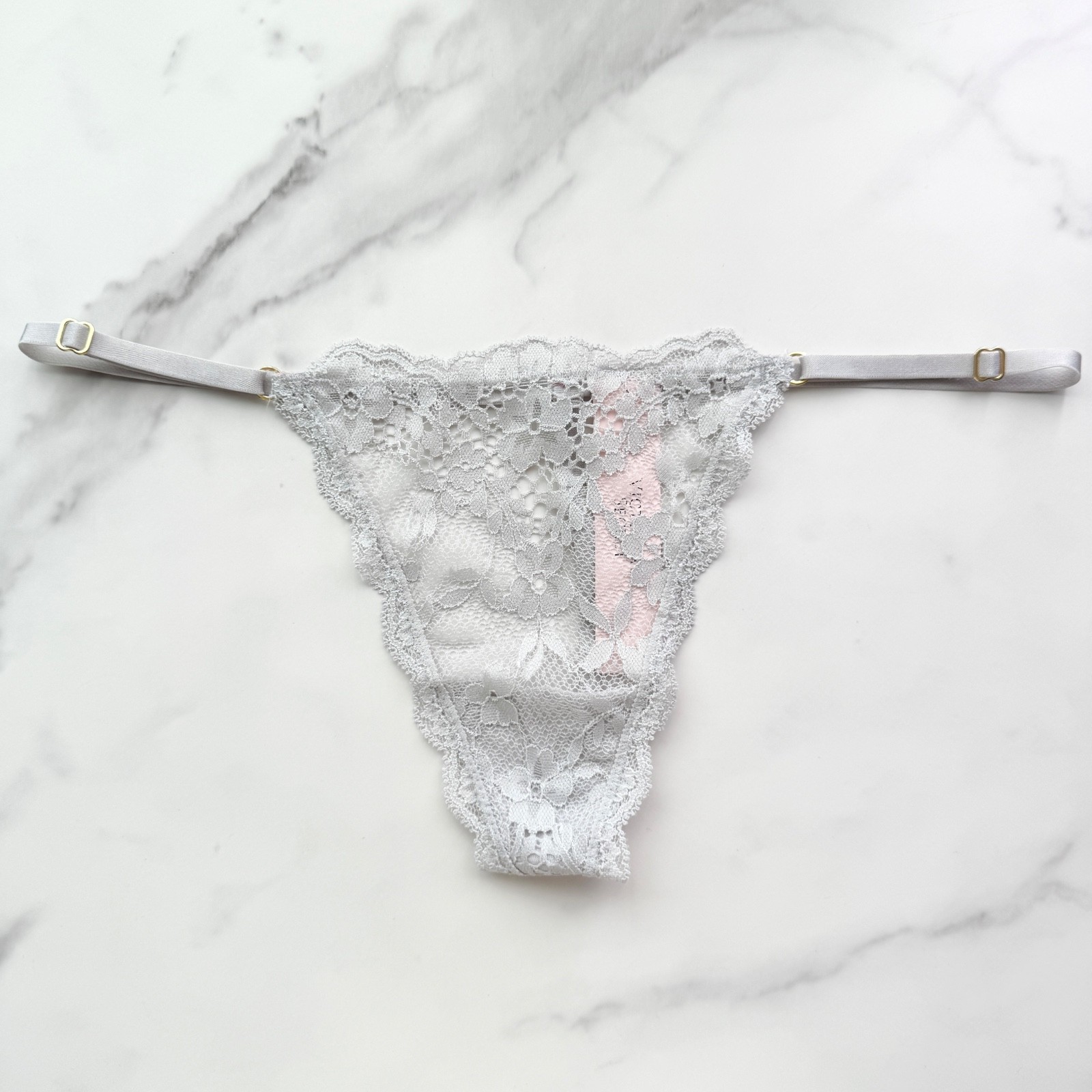 Victoria’s Secret Dream Angels Lace Adjustable V-String Panty Silver Pearl