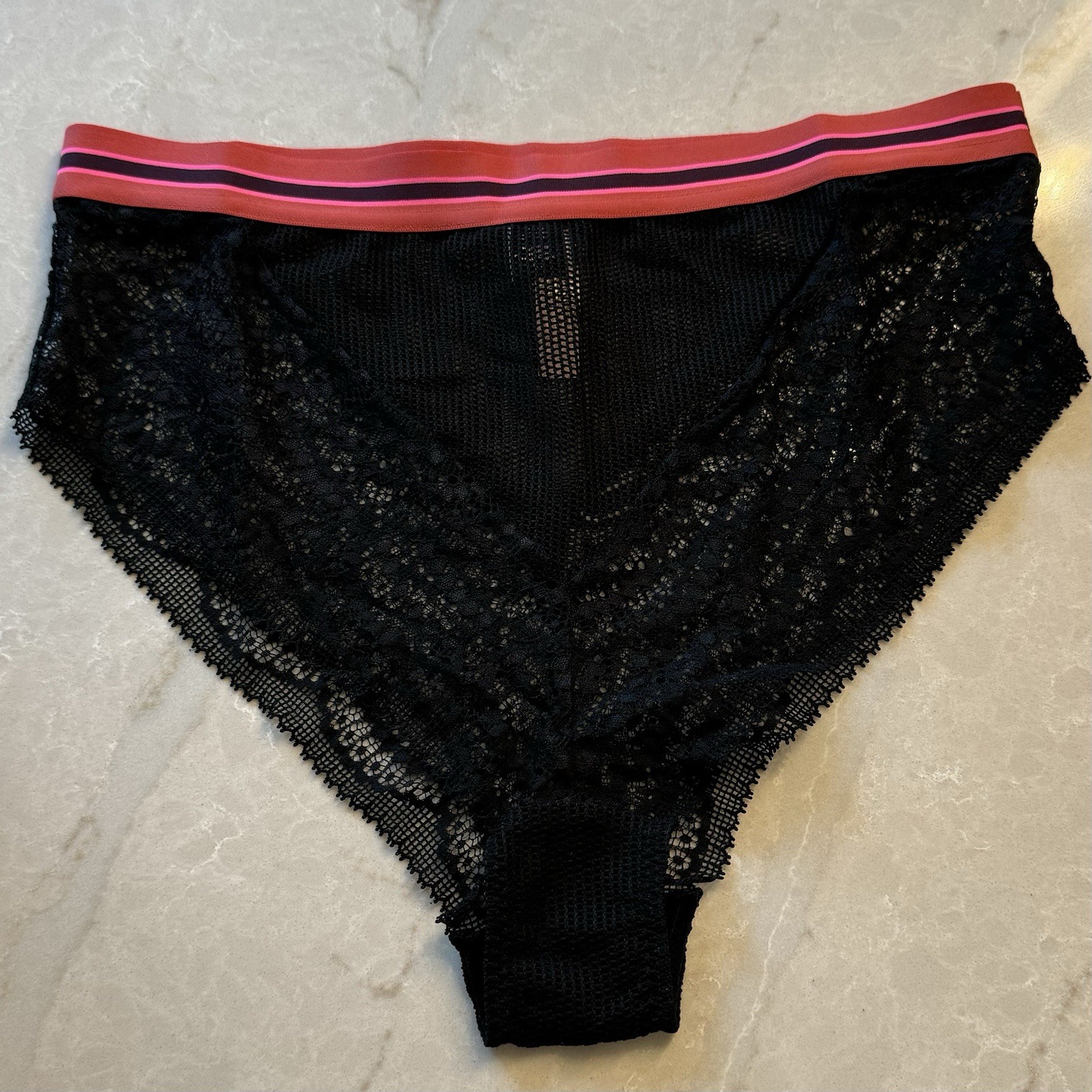 NEW! VS Victoria’s Secret PANTY ~LARGE ~ HIGH WAIST CHEEKY~ BLACK LACE ~ NWT