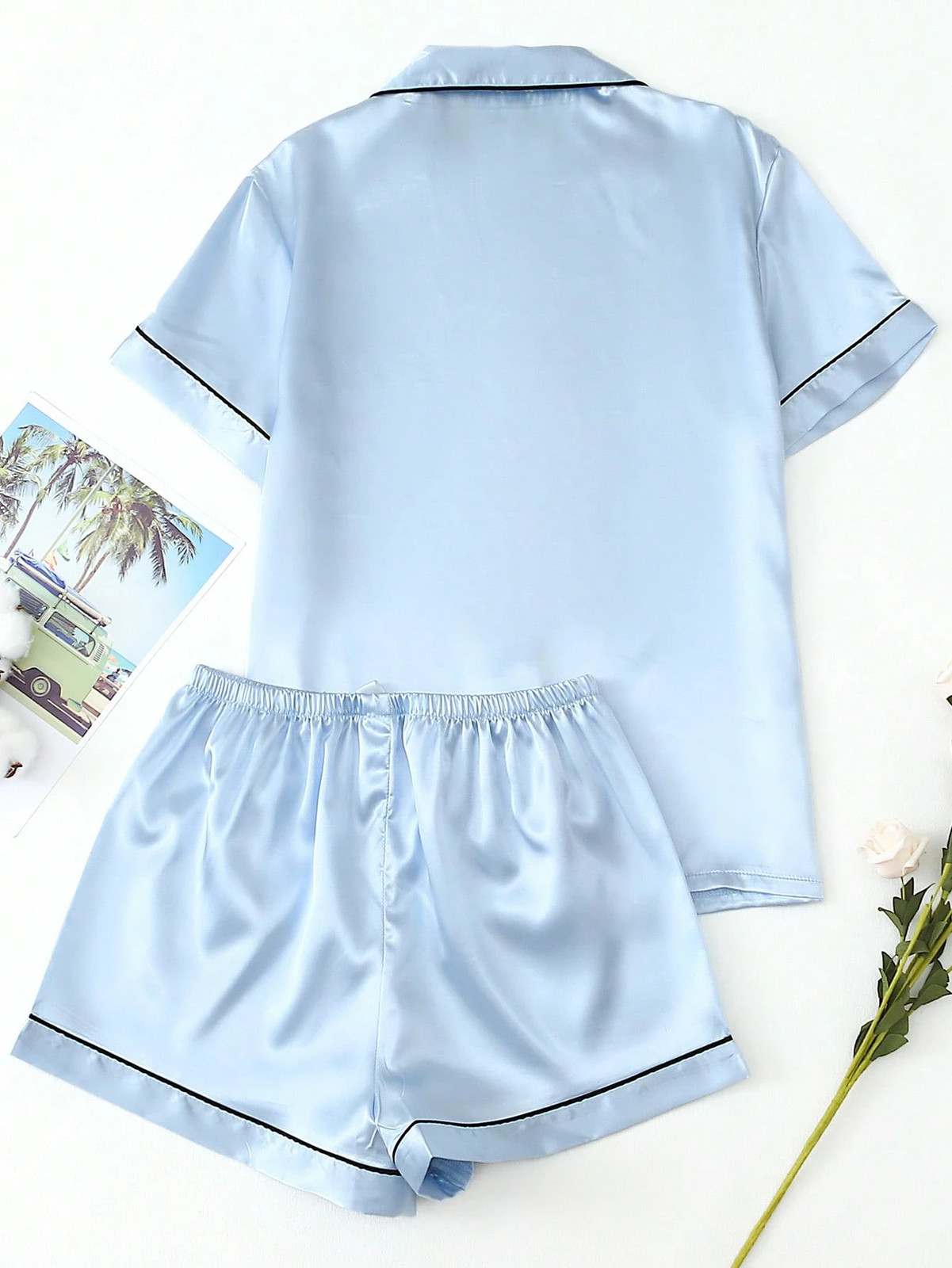 2 Piece Satin Pyjama Set Plus Sizes for Women Short Sleeve Top with Cheap24