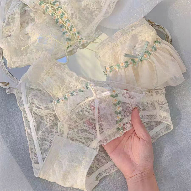 New Japanese Womens Lace Floral Panties Briefs Sheer Underpants Lolita Knickers