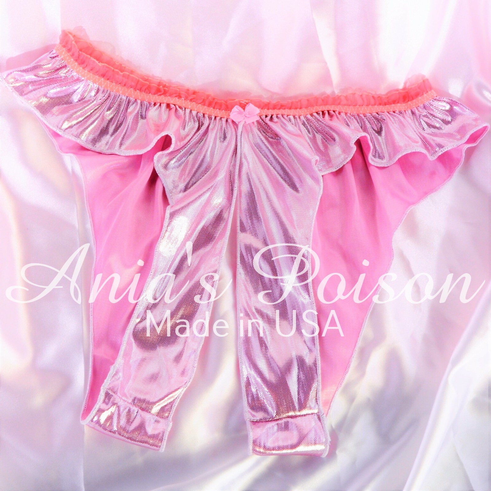 VTG Style Metallic Foil PINK sparkle Shiny ladies high cut Butterfly panties OS