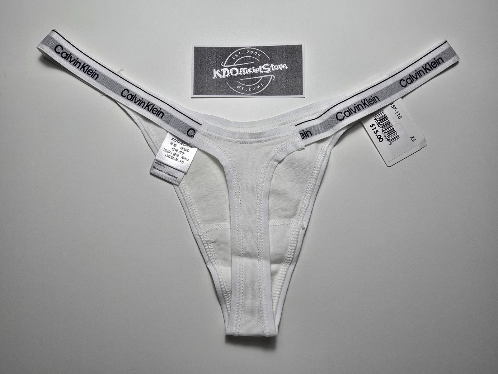XS Calvin Klein Cotton Icon Logo Dipped String Thong Panties Underwear White NWT