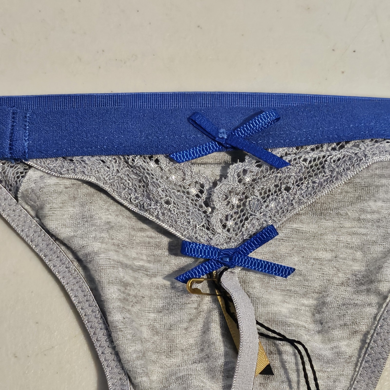 Love Haus By Beach Bunny Heather Grey Blue Lace Trim Thong Panty XL SR2019