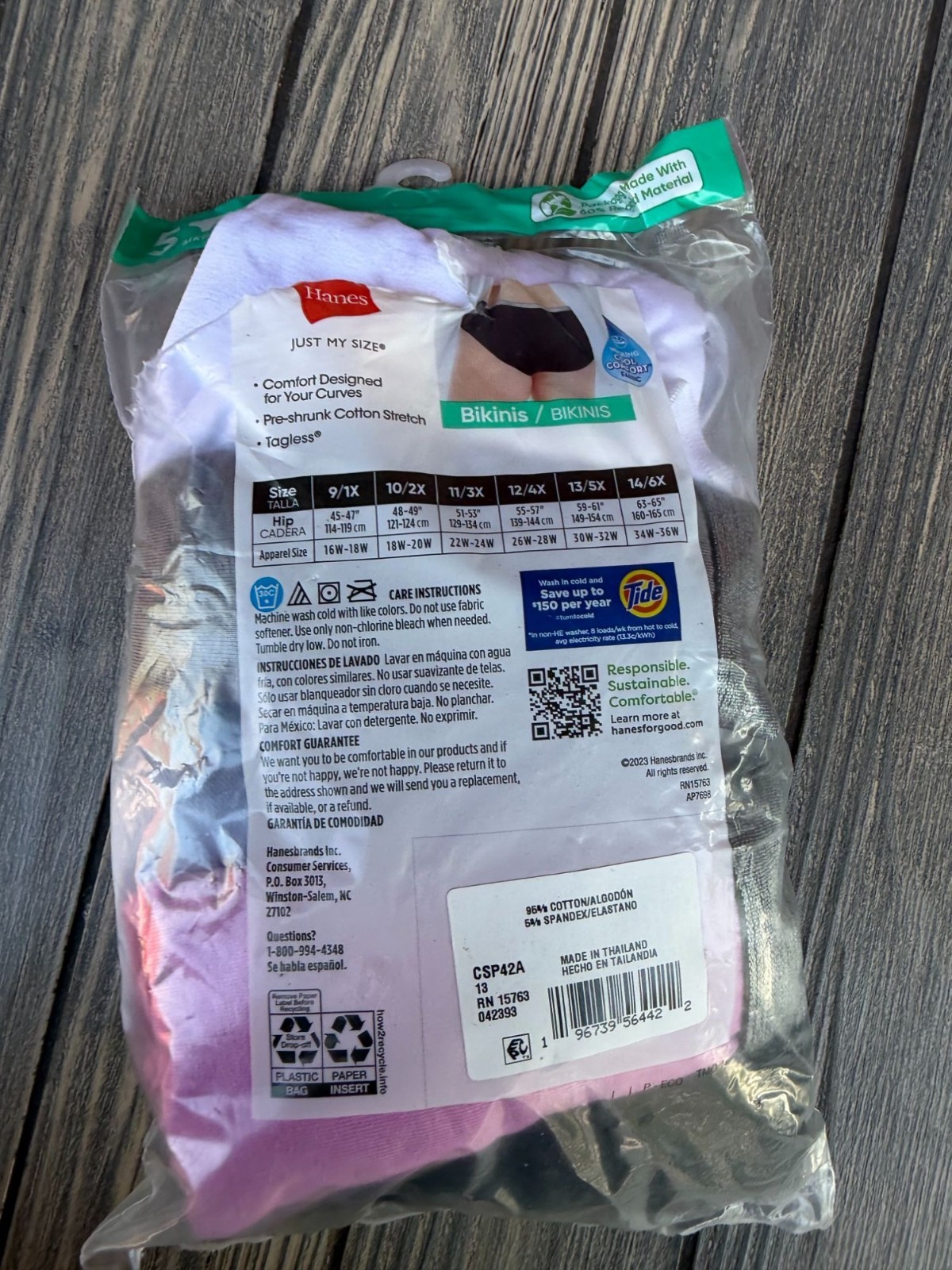 Hanes Breathable Cotton Stretch Tagless Bikinis 5-Pack Size 13/5X