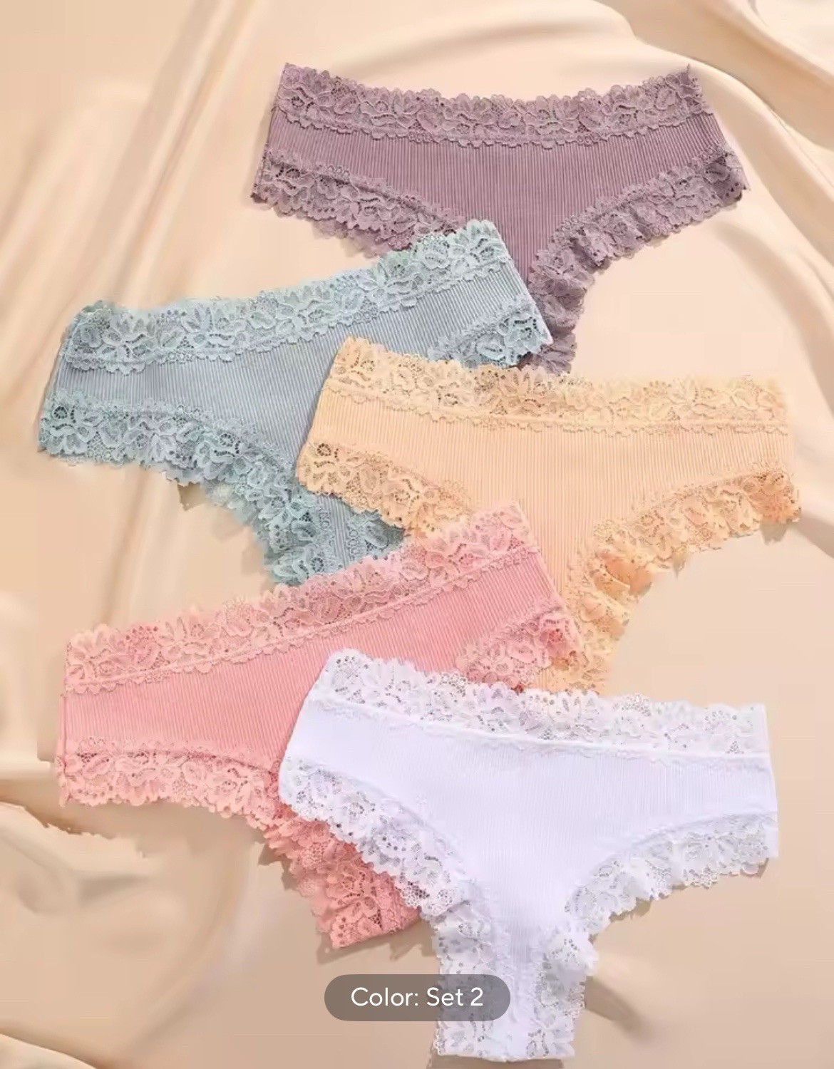 5 Pack Women’s Hipster Panties Cotton Lace Trim Stretch Multicolor