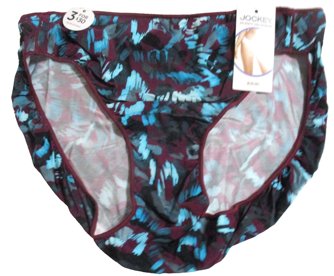 JOCKEY SZ 7 L BIKINI 1370 TACTEL NO PANTY LINE PROMISE TEAL PURPLE GEO PANTIES