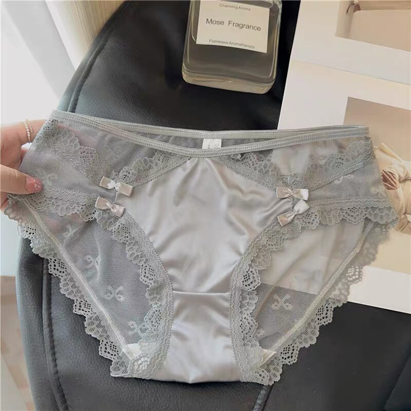5PCS/LOT Sexy Womens Satin Panties Underwear Lace See Through Briefs Lingeries