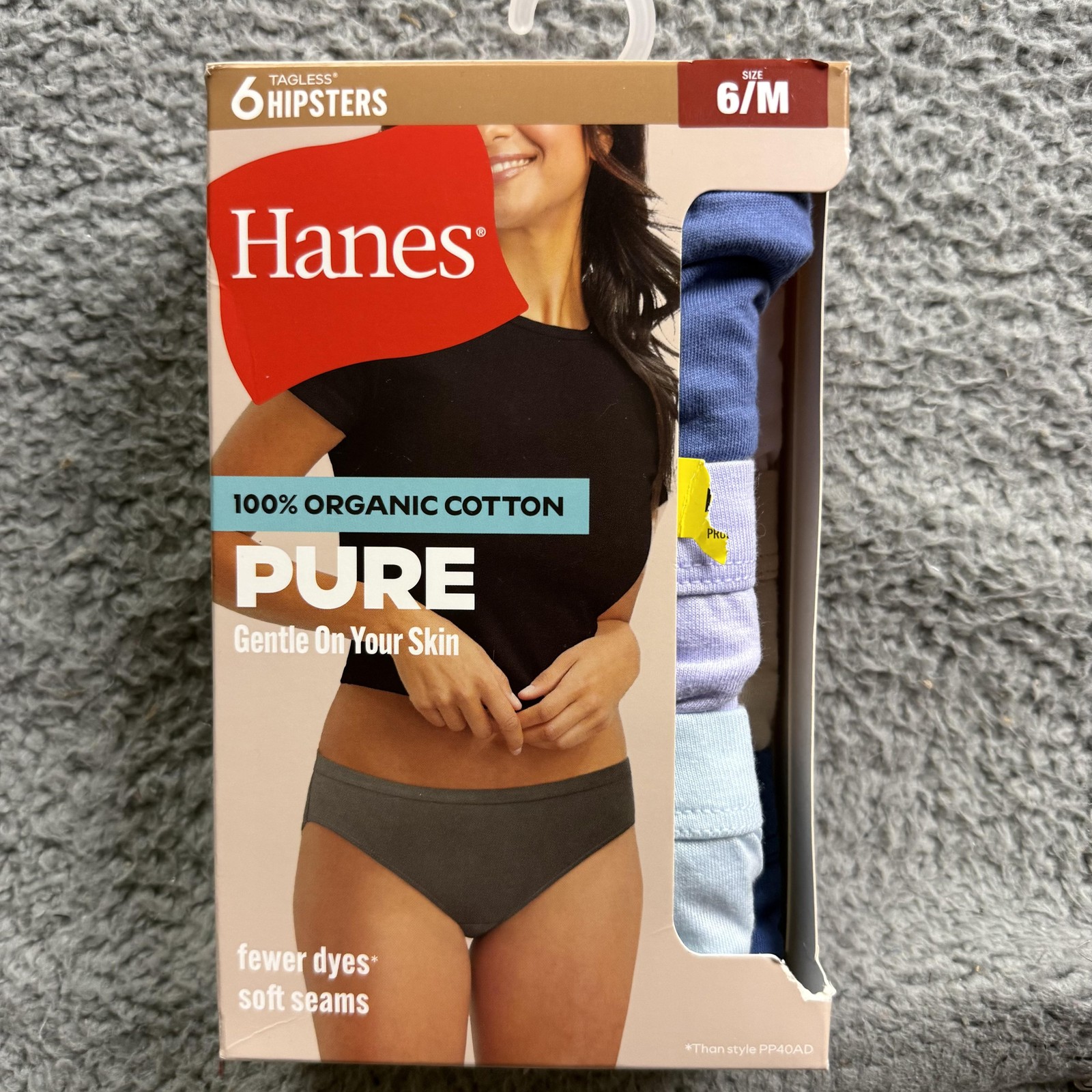 Hanes Pure Hipsters Womens 6/M 6 Pack 100% Organic Cotton Tagless Multicolor
