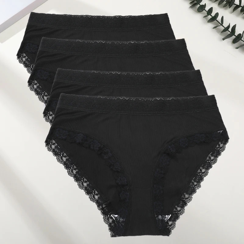 Lace Panties Mid Rise Womens Plus Size Panty Soft Stretch Underwear 4 Pcs