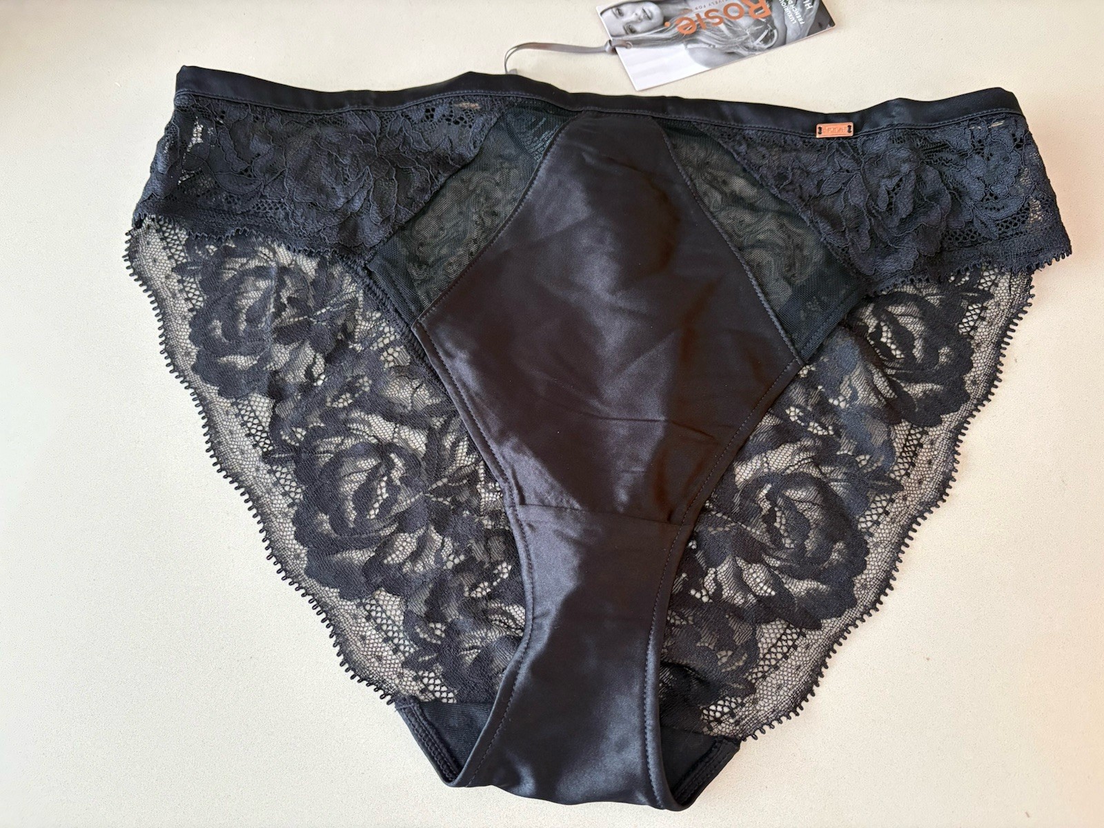 M&S Rosie BNWT Black High Leg Knickers, Lace & Silk