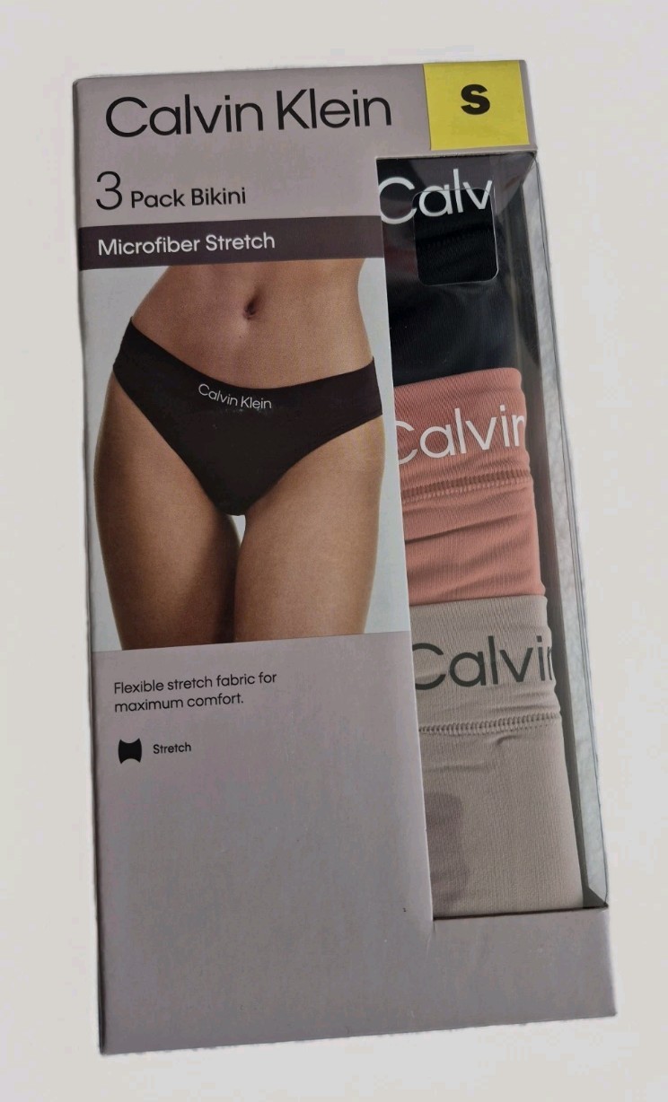 NEW Calvin Klein Women’s Bikini Underwear Microfiber Stretch 3 Pack size S