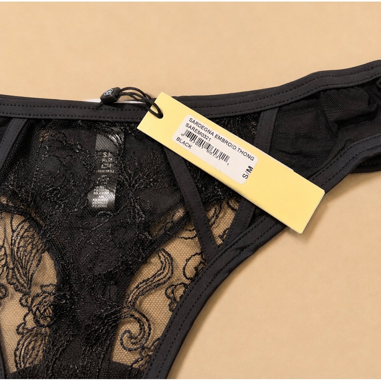 COSABELLA Sardegna Embroidered Lace Thong Black Size / S/M – NWT