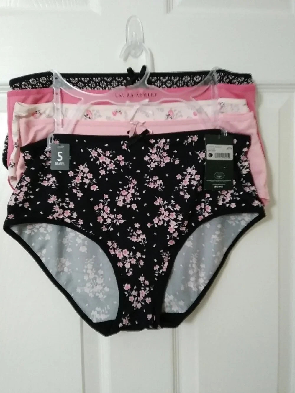 Laura Ashley Women’s 5 Pack Brief Panties Floral Black Pink Size L