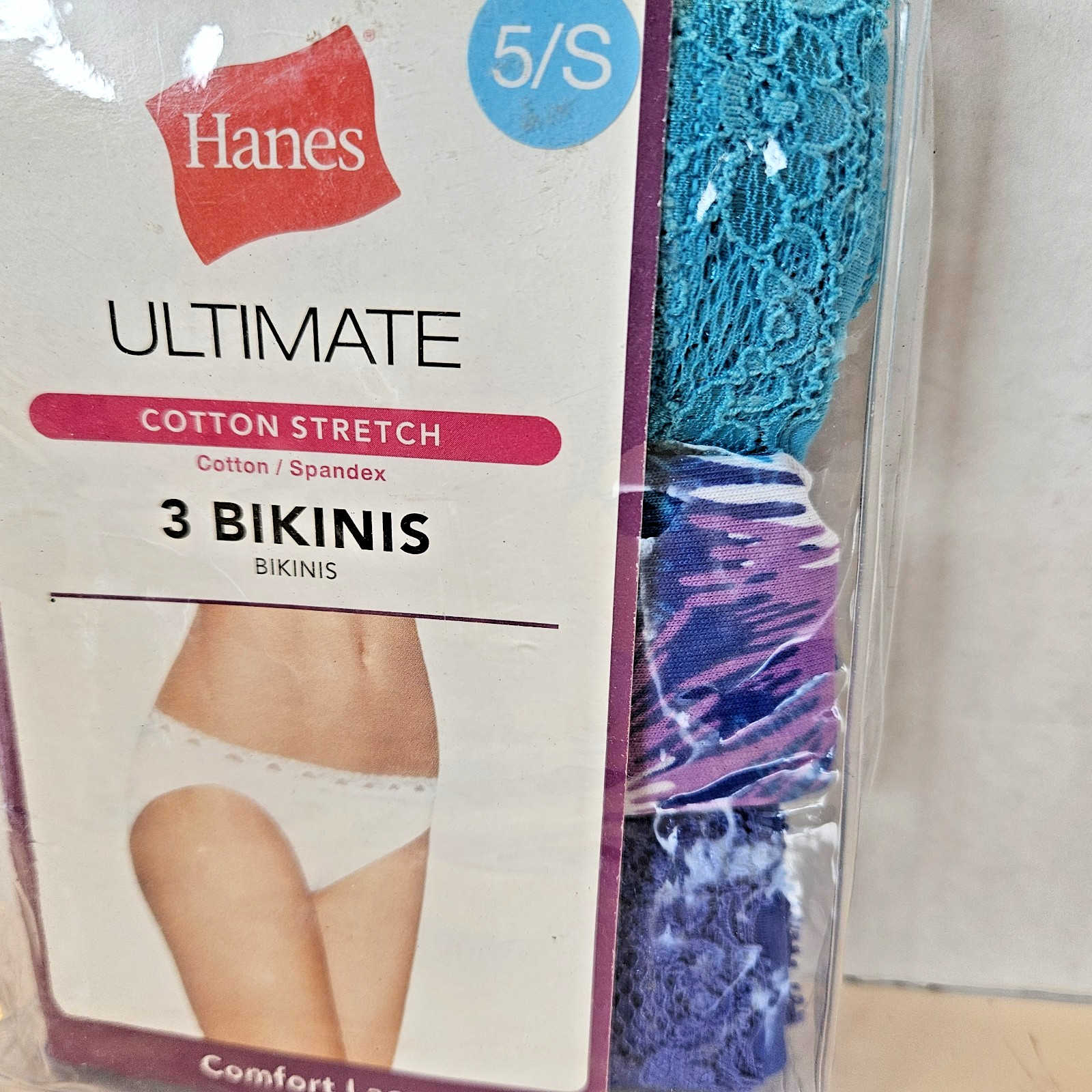 Hanes Ultimate Comfort Lace Bikini Panties size 5 Small Cotton 3 Pack NEW