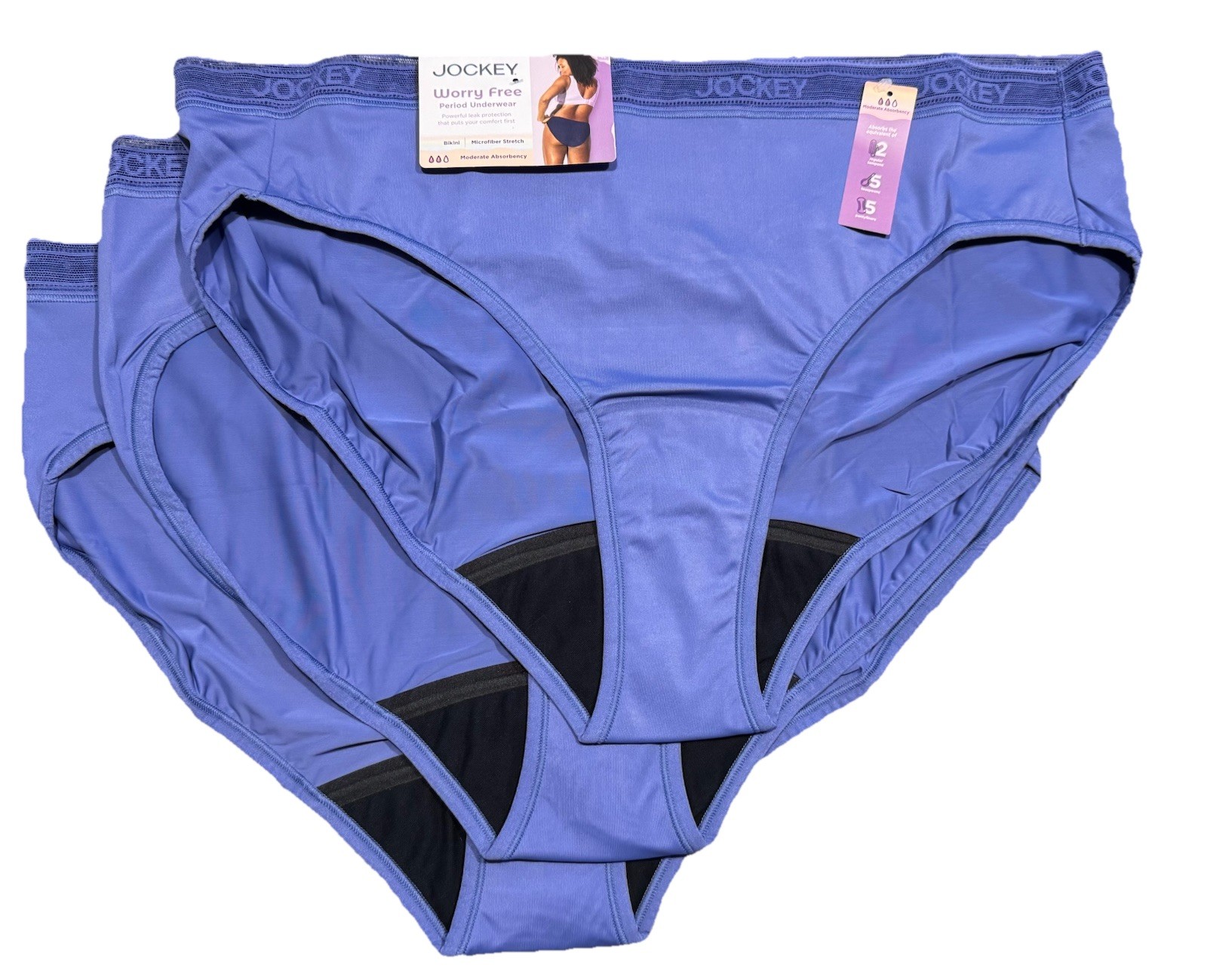 Jockey 3-Pack Worry Free PURPLE Micro Moderate Absorbency Underwear Bikini 4XL