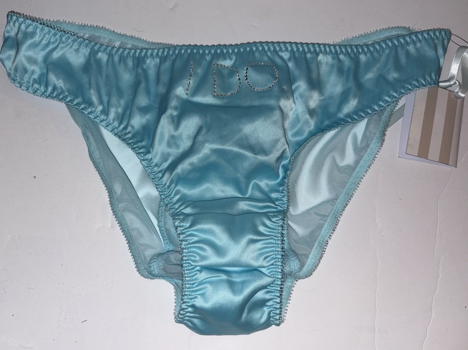 Victoria Secret Bridal I Do Blue Bows Bling Something Blue Bikini Panties Sz L
