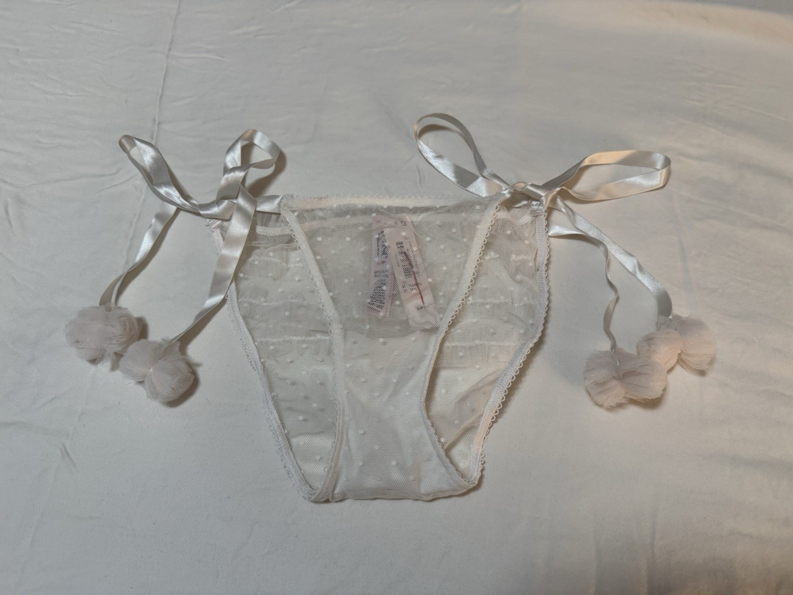 Victoria’s Secret Tease NWT Medium White Bridal Pom Pom Side Tie Bikini Panty A