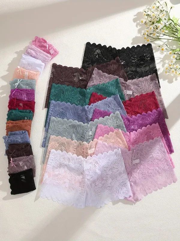 8 Pack Women Lace Boyshort Panties Floral Low Rise Soft Stretch Briefs Underwear