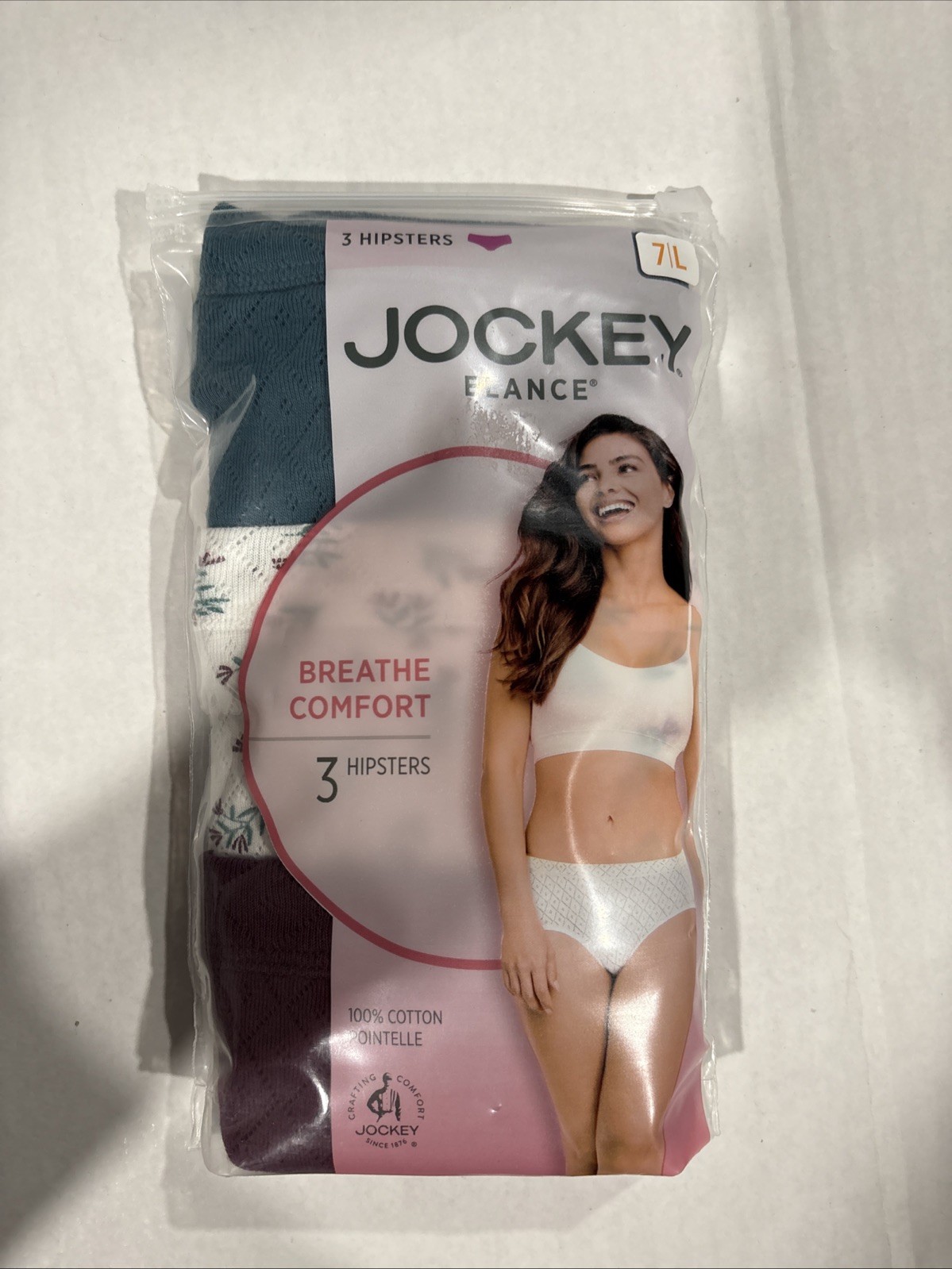 Jockey Elance 3-Pair Womens Hipster Underwear Panties 100% Cotton Breathe 7/L