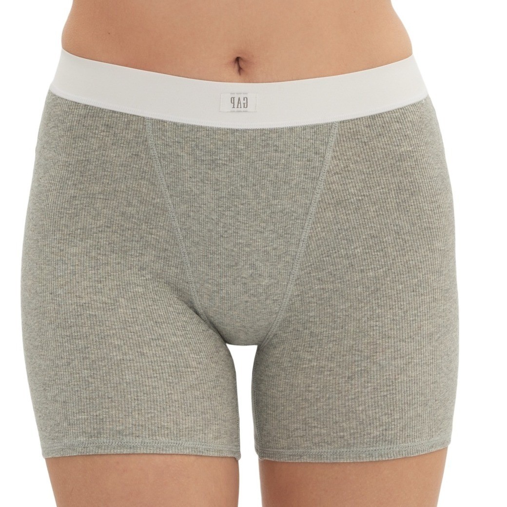 Gap Women Cotton Rib Slip Short Gray Small Ribbed Elastic Waistband High-Waist