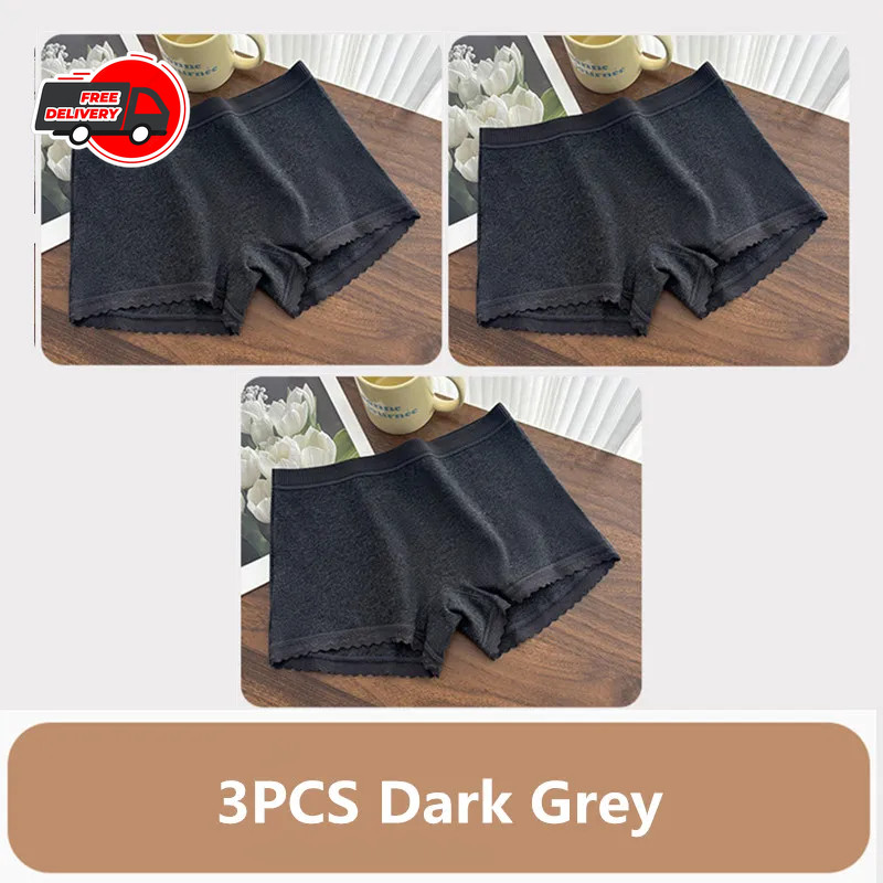 3PCS Women Thin Lace Boxer Underwear Mid Waist Breathable Comfortable Panties Se