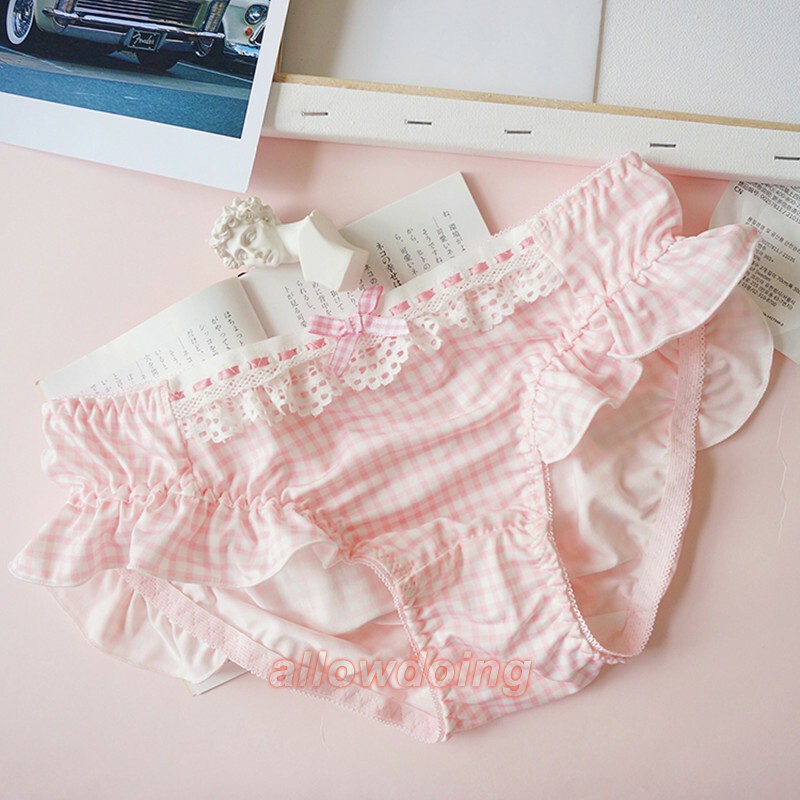 Lolita Bow Pink Lattice Panties Kawaii Ruffle Briefs Waisted Panties Underwear