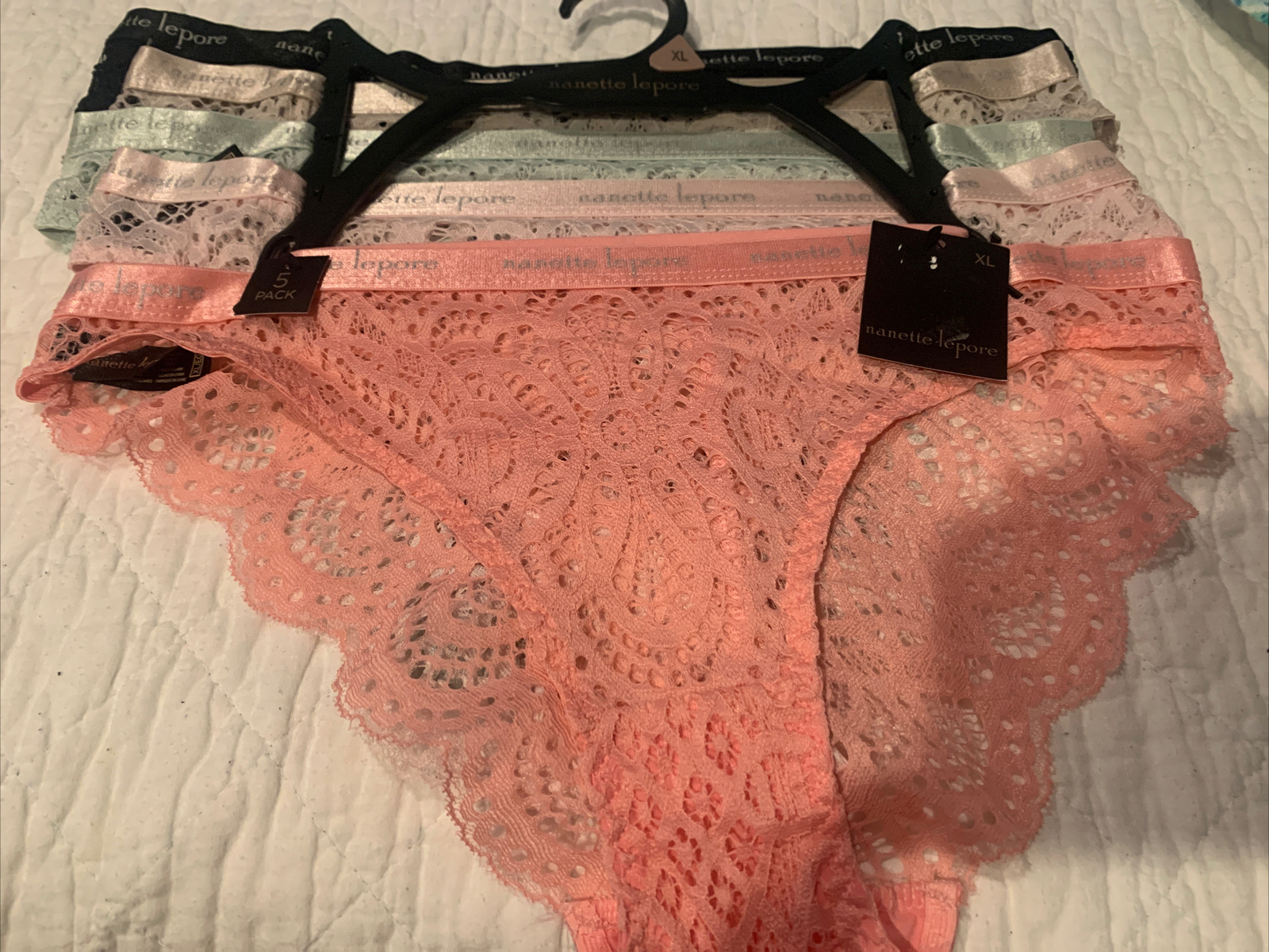 Nanette Lepore 5 Pack Thong Lace Bikini Panties Set Size XL Underwear