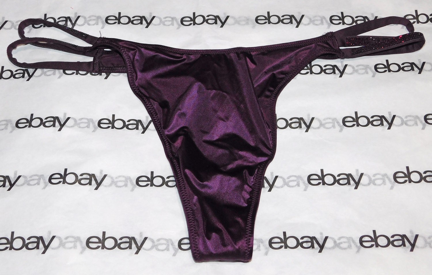 NEW Victoria’s Secret Very Sexy Shine Strap Satin Thong Panty XL Crystals Wine