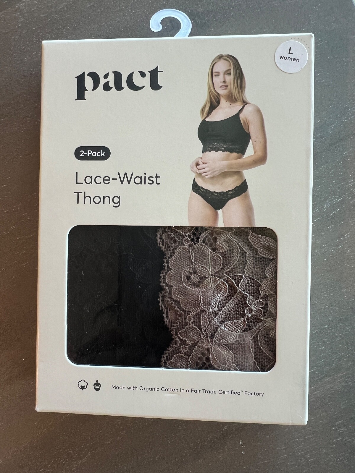 Pact 2pc Lace Waist Brief Large Sexy Flirty 95% Organic Cotton 5% Black New