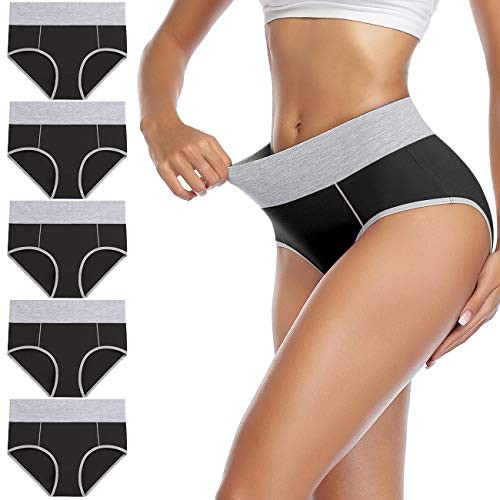 Women’s Cotton Underwear High Waist Stretch Briefs Soft Medium Black