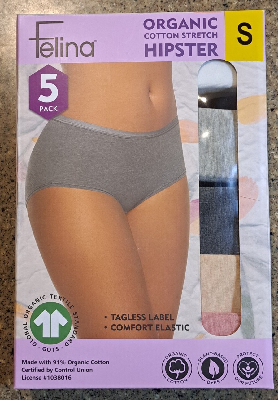 NEW Felina Women’s 5 Pack Organic Cotton Stretch Hipster Size Small