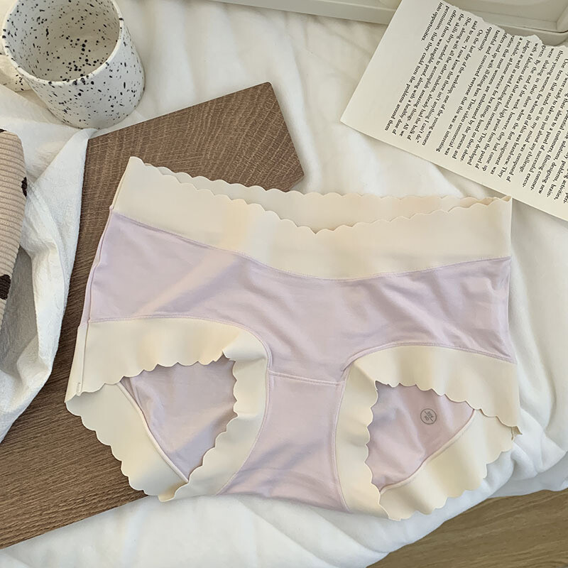Women’s Color-blocking High Elastic Wormwood Crotch Pack Hip Mid Waist Panties