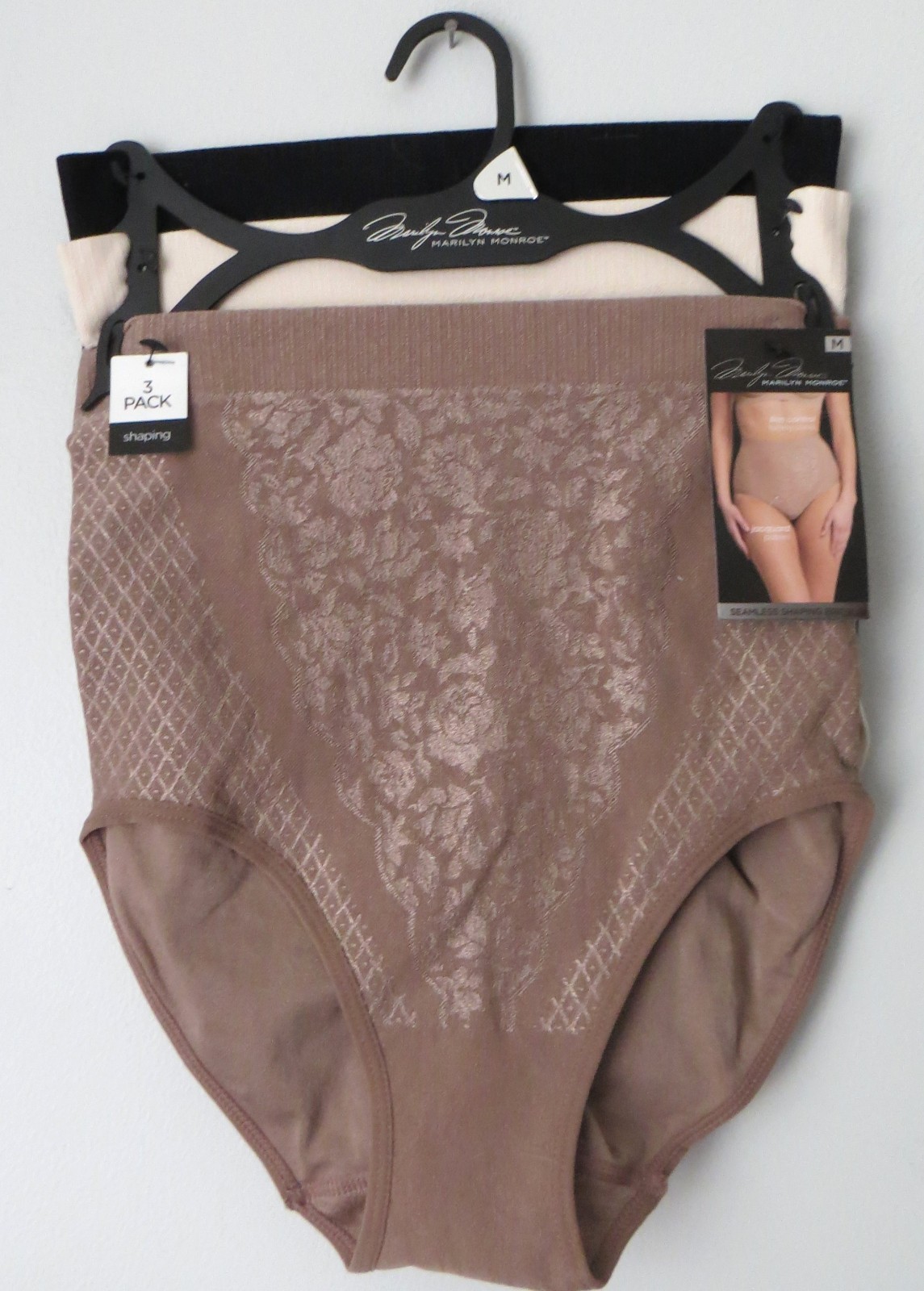 Marilyn Monroe Sz M 3pc Firm Control Shaping Briefs Jacquard Pattern NEW/tag$42
