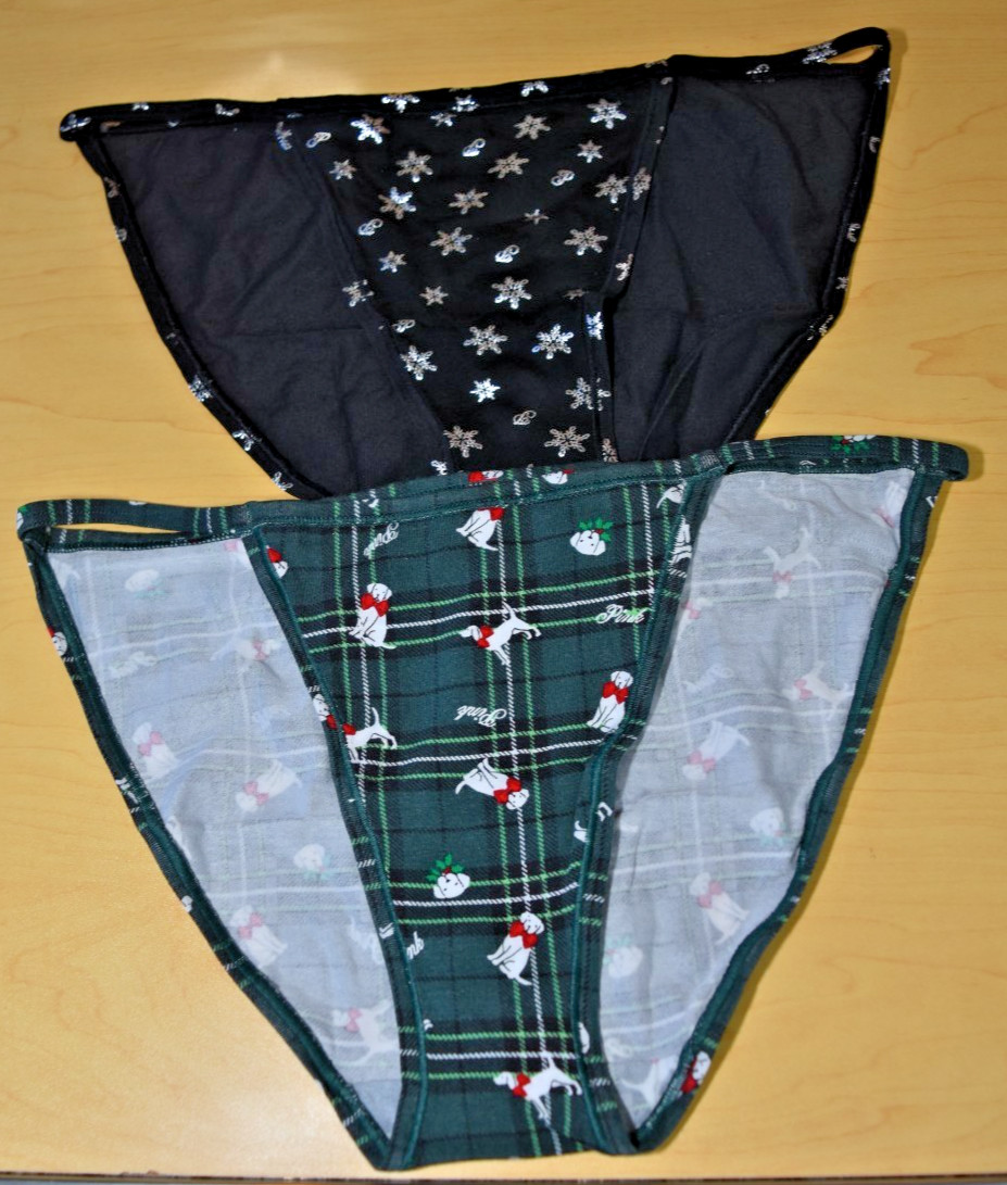 2 NWT Black Green Plaid String Bikini Victoria’s Secret Pink Panty Lot L Large